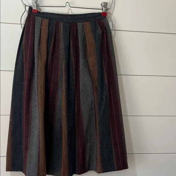Striped A-Line Wool Blend Midi Skirt in Charcoal and Brown - Picture 1 of 1